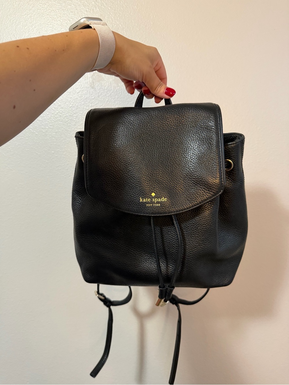 kate spade Black Pebbled Leather Drawstring Backpack
